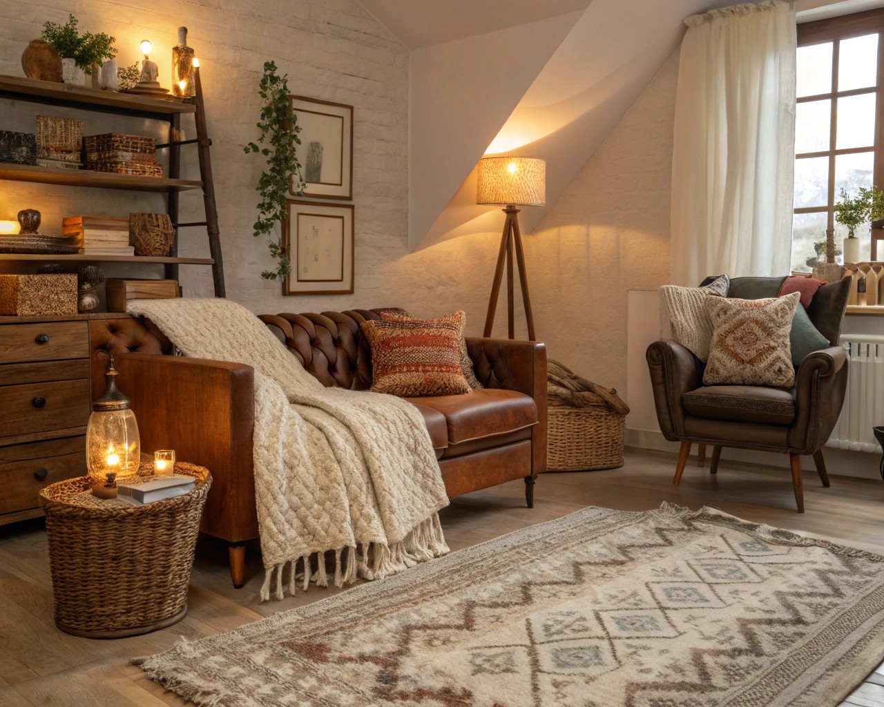 A cozy family room celebrating imperfections and the stories told through decor.