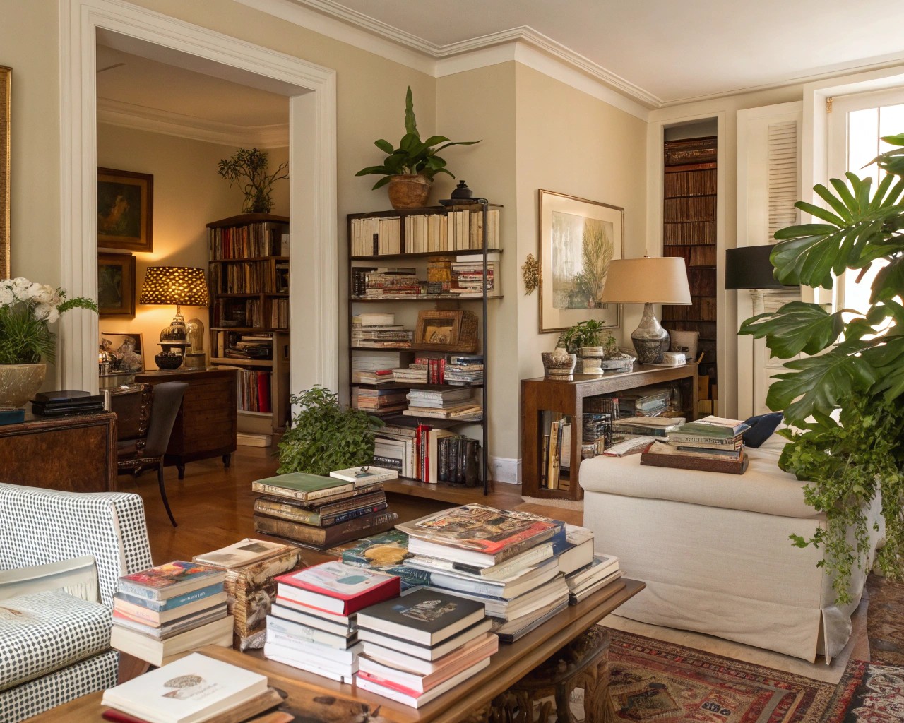 A living room showing the chaos and fatigue that can accompany ongoing decorating projects.