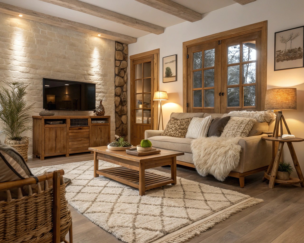 A living space enriched with varied textures and natural materials for added comfort.