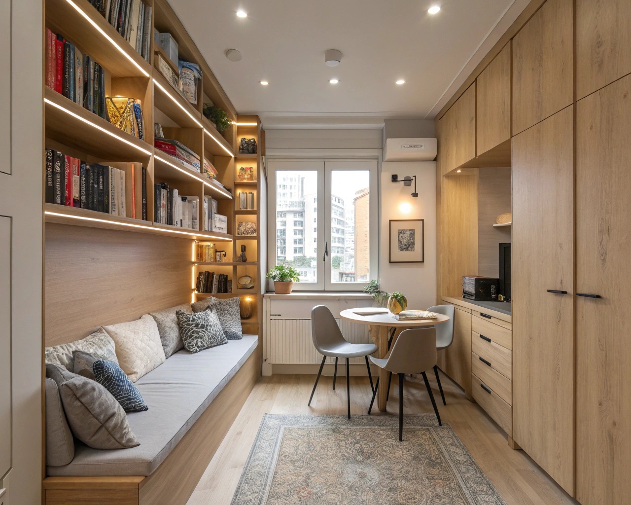 A small living space creatively designed for comfort and flow.