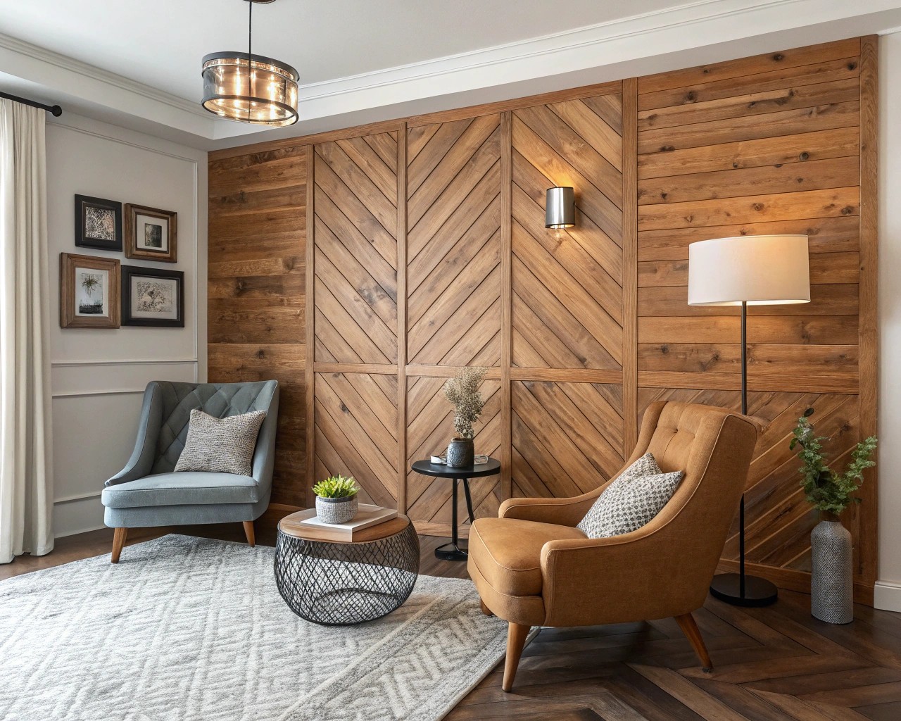 Accent walls introduce texture and color, creating impactful visual interest.