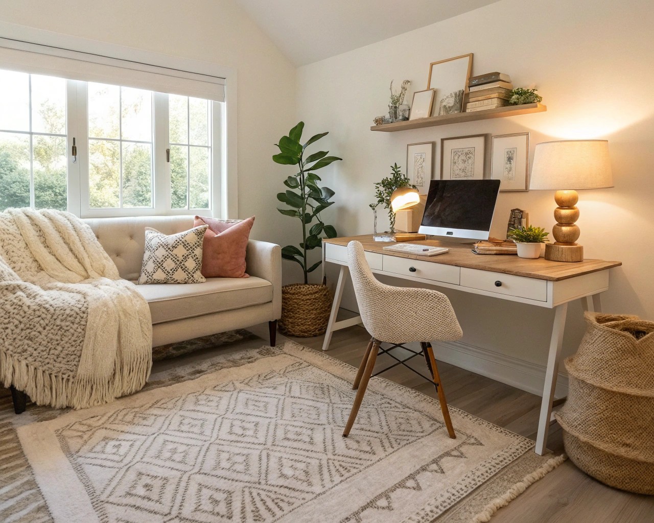 An inviting living room transformed by strategic lighting and textile choices to change the ambiance.