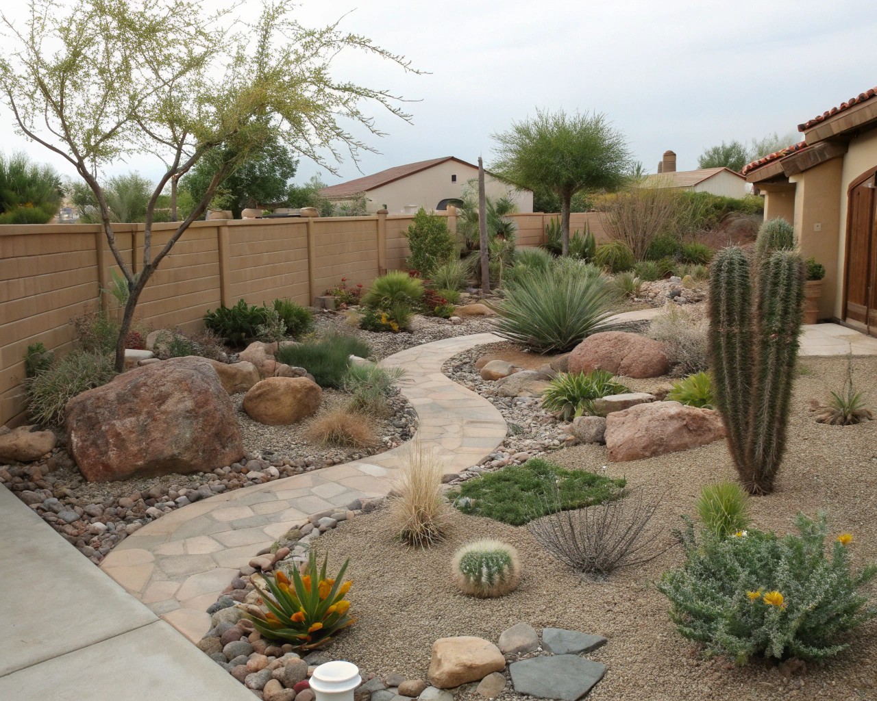 Case study of a desert multifunctional patio, showcasing cohesive planting and material use.