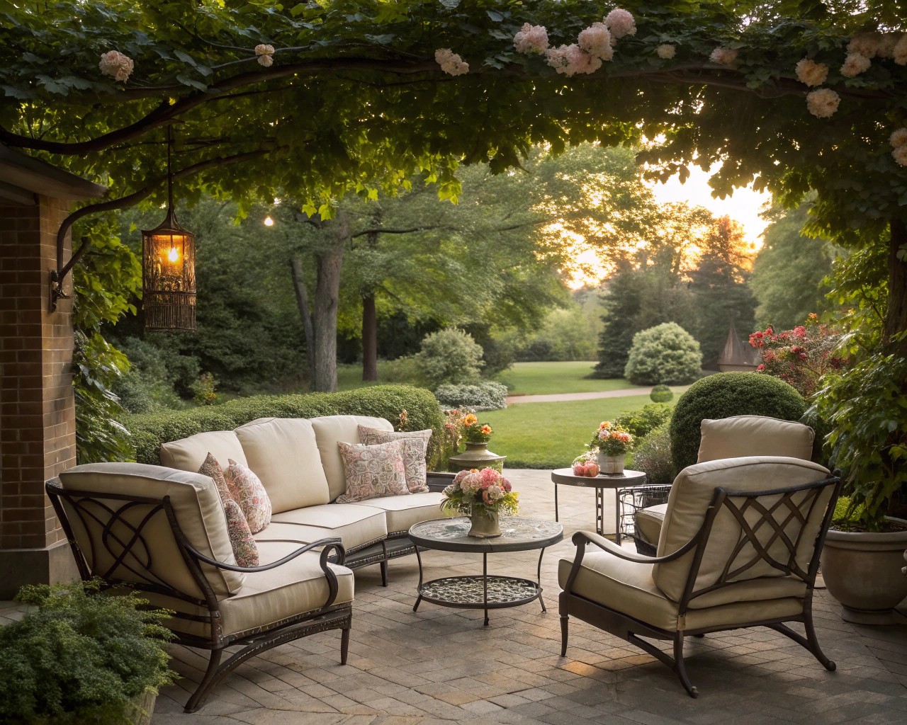 Ergonomic garden seating providing a comfortable spot for extended contemplation.